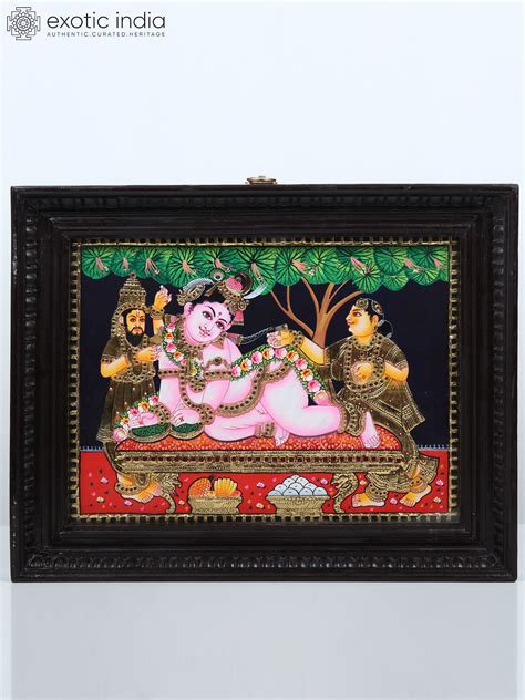 Maiya Yashoda With Bal Krishna Tanjore Painting Traditional Colors