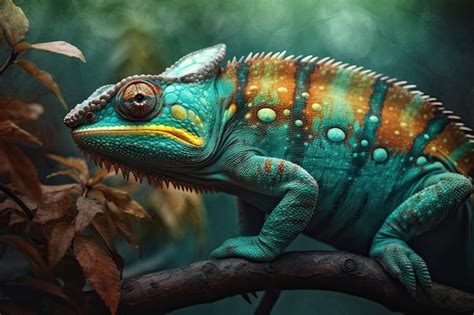 Premium Photo Portrait Of Incredibly Cute Colorful Chameleon Lizard