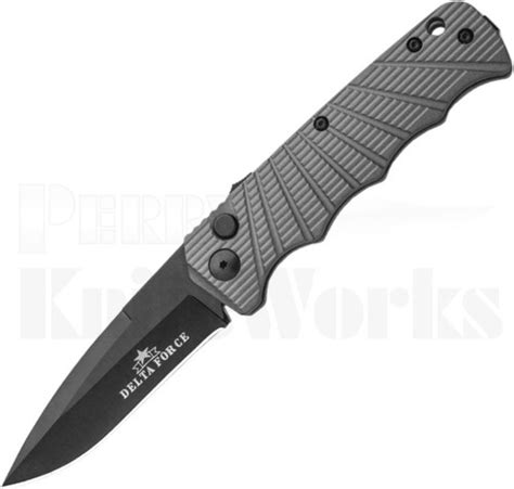 Delta Force Automatic Knife Gray Aluminum l Black 440 l Perry Knife..