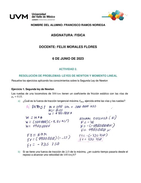 A Frn Resoluci N De Problemas Leyes De Newton Y Momento Lineal