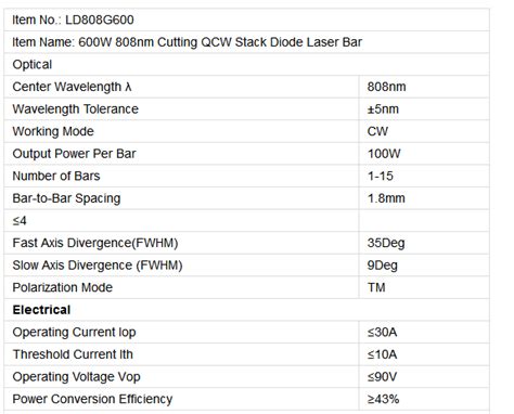 600w 808nm Cutting Qcw Stack Diode Laser Bar Suppliers And Manufacturers