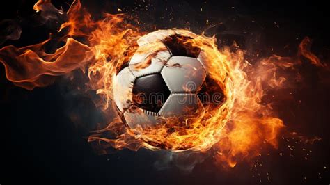 Soccer Ball In Burning Fire Flames Generative Ai Stock Illustration