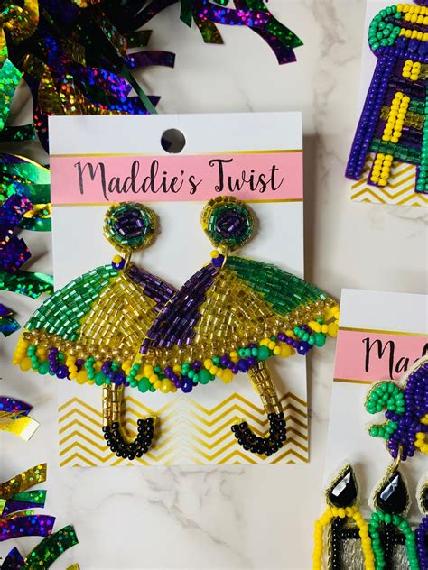 Beaded Mardi Gras Earrings Mardi Gras Earrings Mardi Gras Etsy