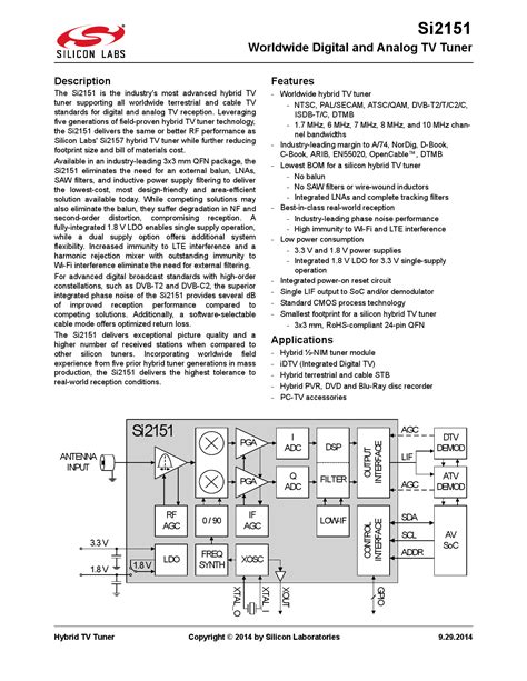 SI2151 A10 GMR SILICON LABS 芯科 SI2151 A10 GMR中文资料 价格 PDF手册 立创电子商城