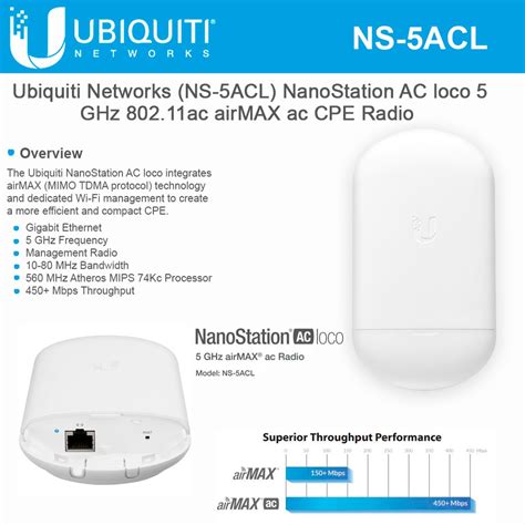 Ubiquiti Nanostation Ns 5acl Ac Loco5 Ghz 80211ac Airmax Ac Cpe Radio