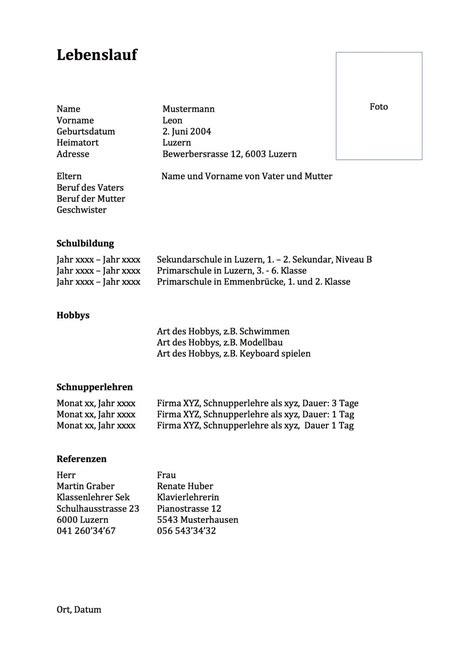 Lebenslauf Muster Und Vorlagen Muster Und Vorlagen Kostenlos