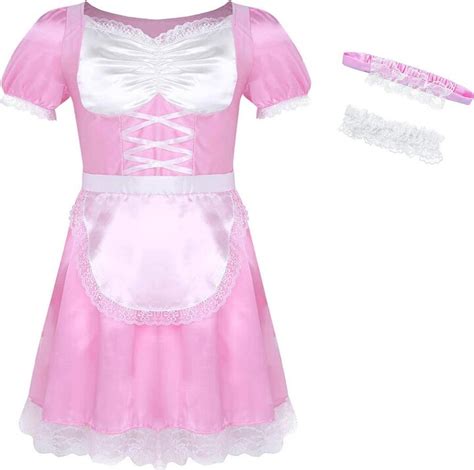 Freebily Men S Sissy Lingerie Satin Frilly French Maid Fancy Dress