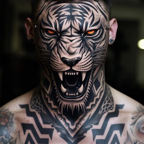 Premium Photo | Roaring Pride The Intricate African Tiger Design Adorning the Neck in Blackwork ...