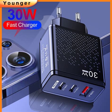 30w Usb2pd Type C Mobile Phone Charger 5v 24a Fast Charging Adapter Multi Port Useuuk Plug