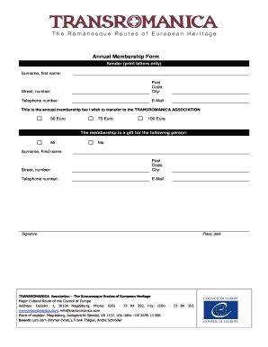 Fillable Online Annual Membership Form Transromanica Fax Email Print