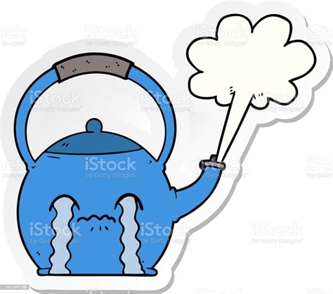 Sticker Of A Cartoon Boiling Kettle Stock Illustration Download Image