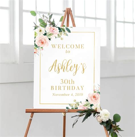 Birthday Party Sign, 30th Birthday Party Decorations, Floral Birthday Poster, Birthday Welcome ...