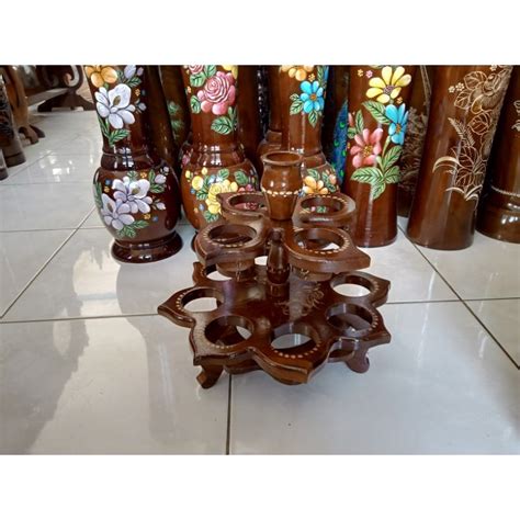 Jual Tempat Aqua Gelas Tempar Air Mineral Kayu Jati Berbagai Motif