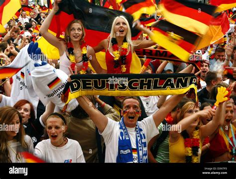 German Soccer Fans Celebrate Wave German Flags And Scarfs At The Stock