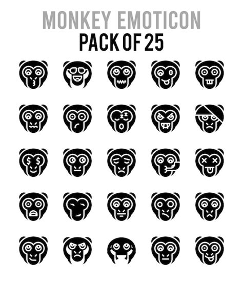 25 Affen Emoticon Glyphen Icon Pack Vektorillustration Premium Vektor