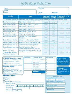 Fillable Online Cms Org Audio Visual Order Form Cms Australia Cms