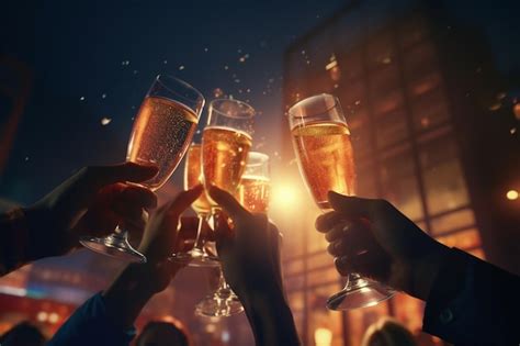 Premium Photo A Group Of Friends Raising Glasses In A Toast Generative Ai