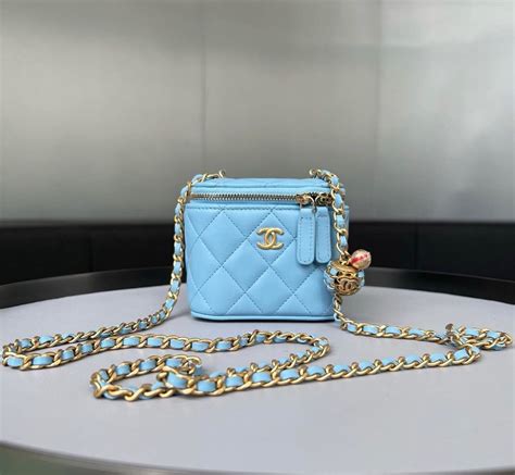 Chanel Mini Vanity Pearl Crush Lambskin S Blue Ghw Luxury Bags