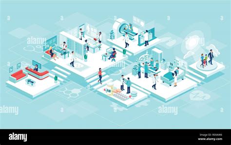 Isometric Vector Of A Medical Clinic Hospital Inpatient Care With Rooms