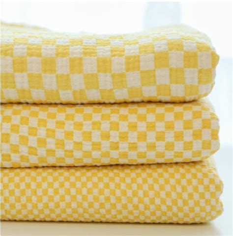 Yellow Checkerboard Wrinkled Cotton Double Gauze Soft Gauze Chessboard