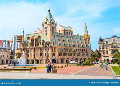 Europe Square Nice House Fountain And People In Batumi City Of