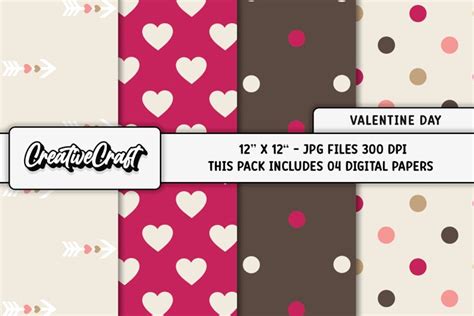 Valentine Day Digital Papers Scrapbook Backgrounds Designs