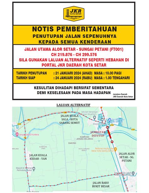 Notis Pemberitahuan Penutupan Jalan Sepenuhnya Kepada Semua Kenderaan