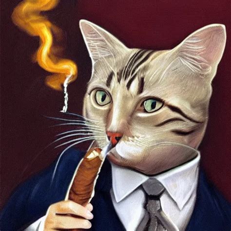 Cat In Suit Smoking Cigar Portrait Stable Diffusion Openart