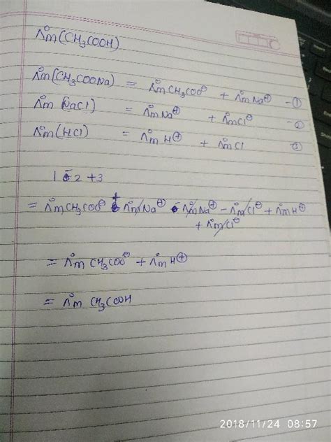 The Molar Conductivities Of Hcl Nacl Ch Cooh And Ch Coona At