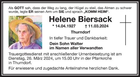 Traueranzeigen Von Helene Biersack Nordbayerischer Kurier