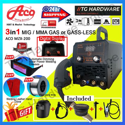 ACO MZX 200 3in1 MIG Gas Or Gas Less MIG Welding Machine MMA Inverter