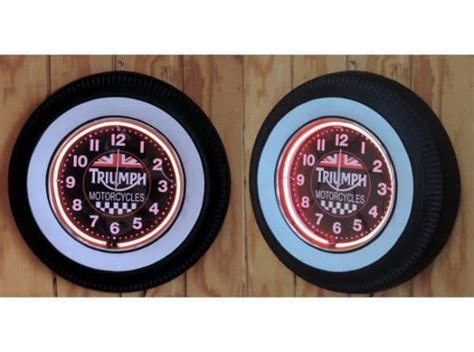 Triumph Motorcycle Neon White Wall Tyre Clock Nostalgia Highway