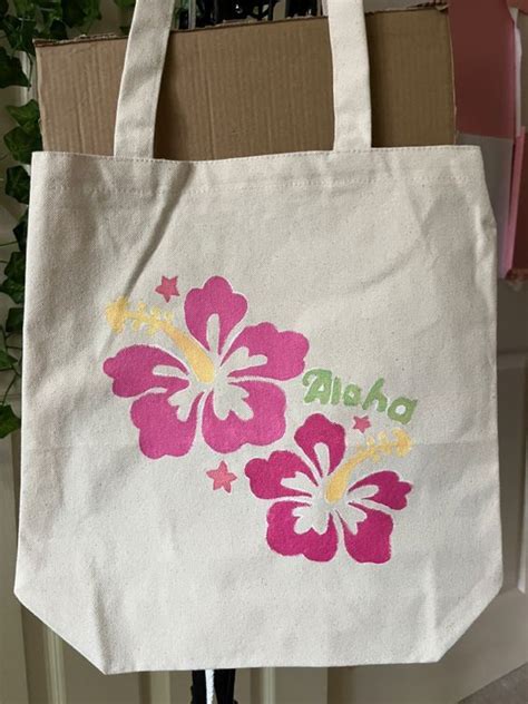 Aloha Tote With Handpainted Hibiscus Flowers