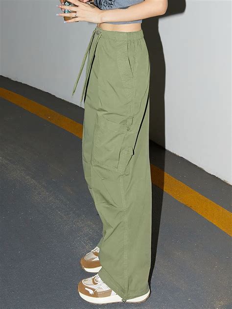 Emmiol Free Shipping Drawstring Baggy Cargo Pants Green L In Cargo