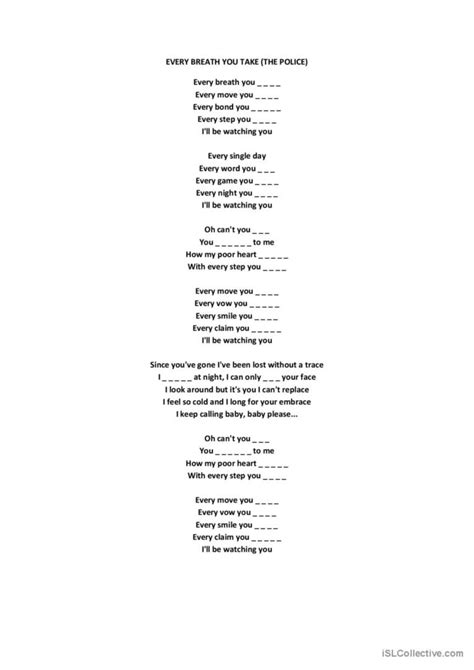 Song Every Breath You Take Th Deutsch Daf Arbeitsbl Tter Pdf Doc