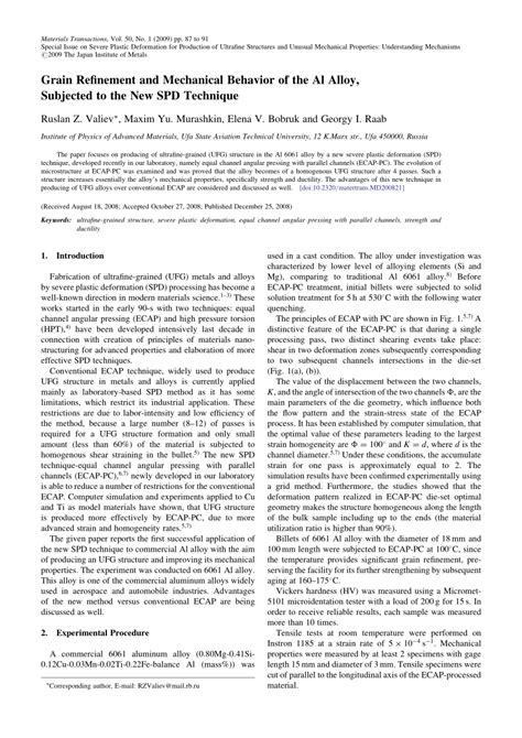 Pdf Grain Refinement And Mechanical Behavior Of The Al Alloy