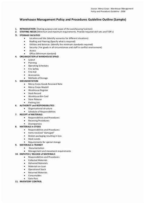 Warehouse Standard Operating Procedures Template