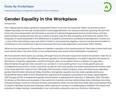 Gender Equality In The Workplace Essay Example