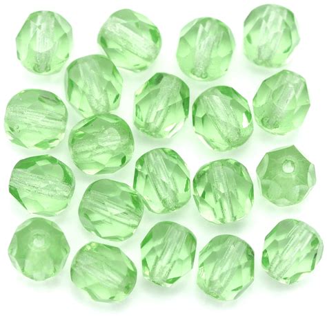 20pc 6mm Czech Fire Polished Glass Faceted Round Beads Peridot Bead Box Bargains