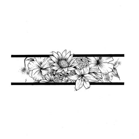 Line Art Flower Band Tattoo Drawing Tattoos 3d Hawaiianisches Tattoo