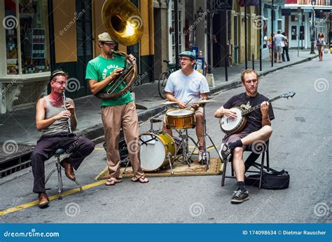 New Orleans Jazz Band Playing Outdoors On Bourbon Street Editorial