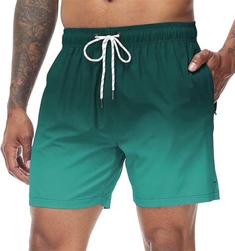 Tyhengta Men S Swim Trunks Gradient Color Quick Dry Beach Shorts With Zipper Pockets And Mesh