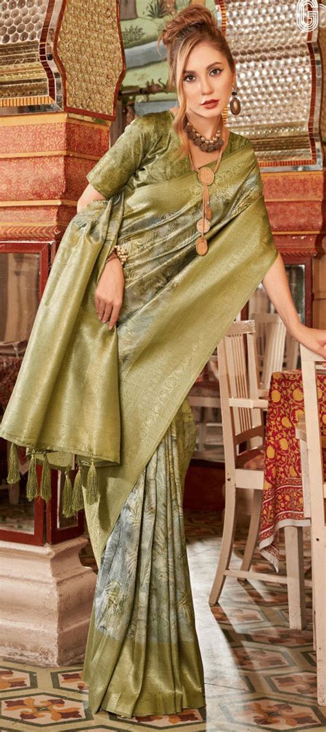 Party Wear Traditional Green Color Art Silk Fabric Saree 1952386