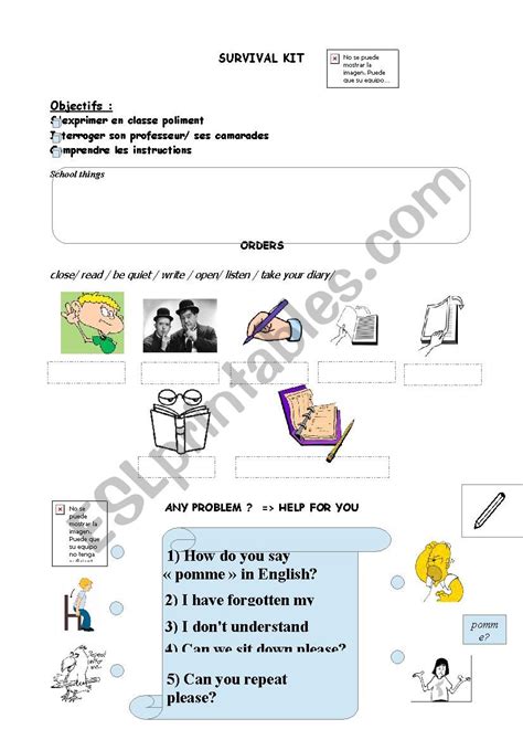 Survival Kit Esl Worksheet By Cheekyteacher