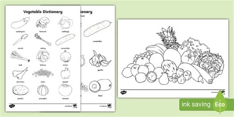 รูปภาพระบายสีผลไม้และผัก Fruits And Vegs Colouring Sheets