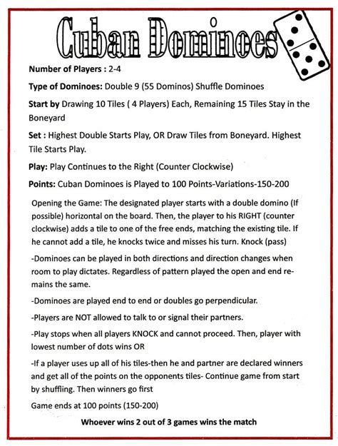 Printable Dominoes Rules