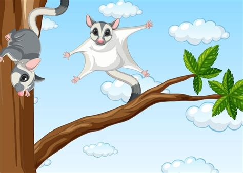 Free Vector Two Sugar Gliders On The Tree