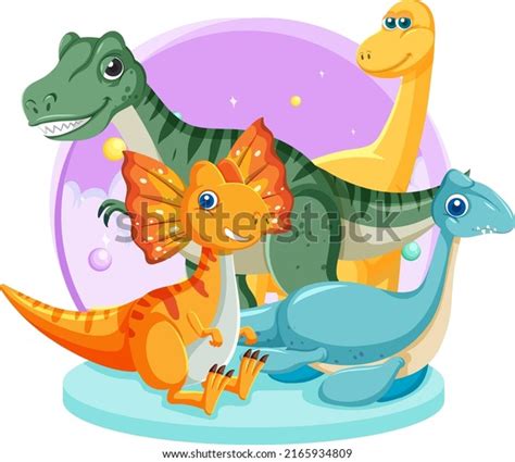 Cute Dinosaurs Cartoon Group Illustration 库存矢量图（免版税）2165934809 Shutterstock