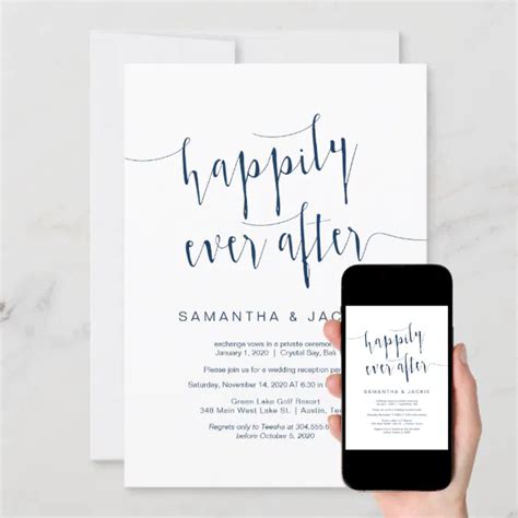 Editable Modern Navy Blue Font Wedding Elopement Invitation Zazzle