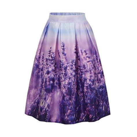 Dreamy Lavender Field Skirt Pleated Skirts Knee Length Floral